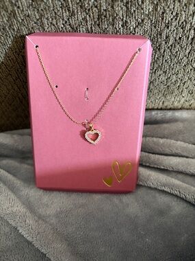 Delicate Pink Heart Pendant Necklace - Sparkling Crystal Accent
